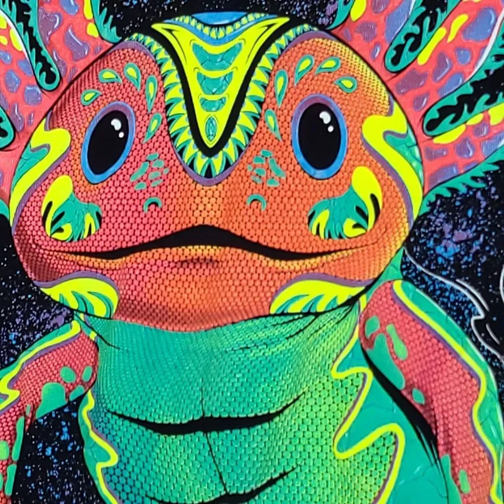 Euro Cotton Comfort Black Axolotl Glow Mexican Reptile T-Shirt Mens S Crew Neck